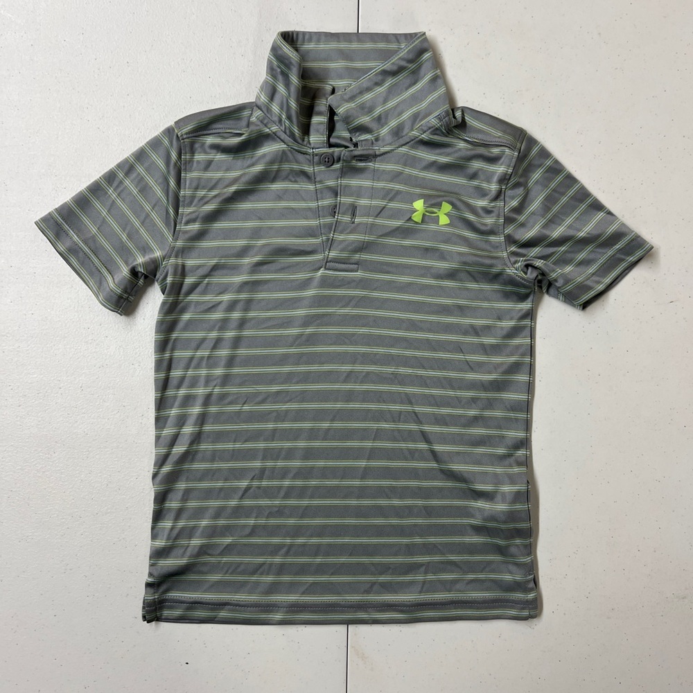 Under Armour Gray and Lime Striped Polo